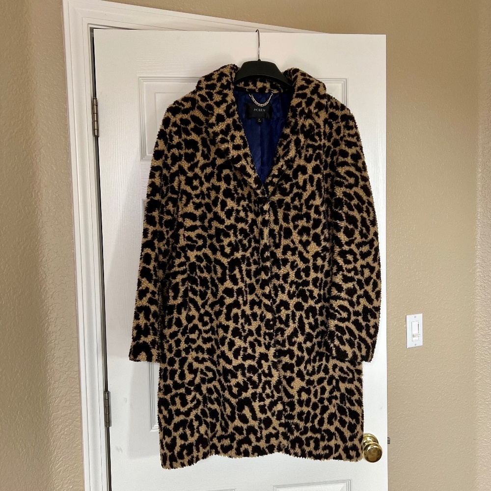 J.Crew Teddy Sherpa Topcoat in Leopard Size L